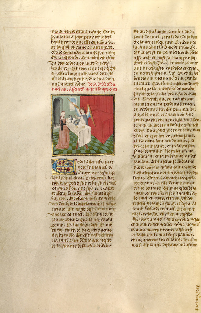 Unknown:Aseneth Offering Bread, Wine, and Honey to an Angel, Poster Print Wall Art