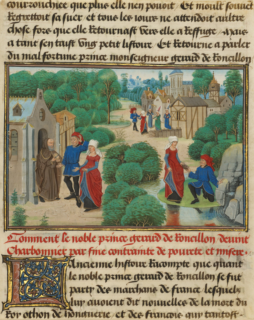Loyset Liédet:Gerard and Bertha Find Sustenance at a Hermit, Poster Print Wall Art