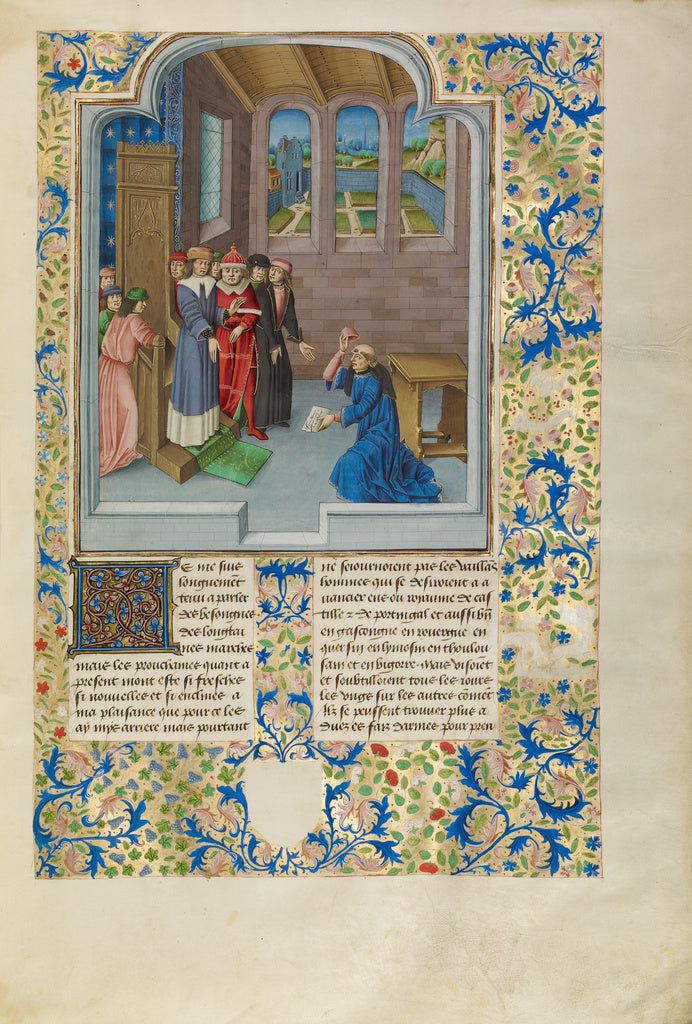 Master of the Soane Josephus:Froissart Kneeling before Gasto, Poster Print Wall Art