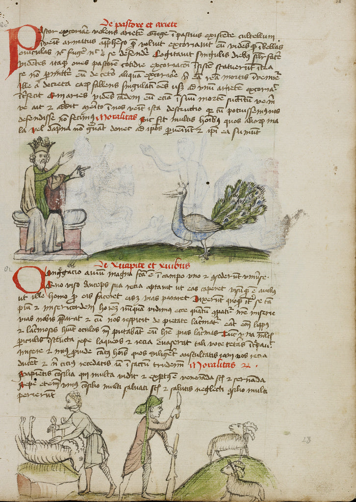 Unknown Artist:A King Enthroned Speaking to a Peacock; A Shepherd K,16x12"(A3)Poster