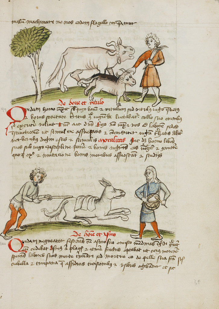 Unknown:A Farmer with an Ox and Calf; A Man Hitting a Donkey,16x12"(A3)Poster