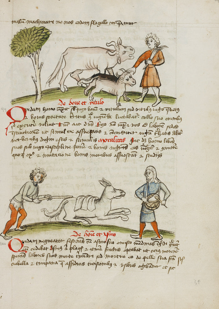 Unknown:A Farmer with an Ox and Calf; A Man Hitting a Donkey,16x12