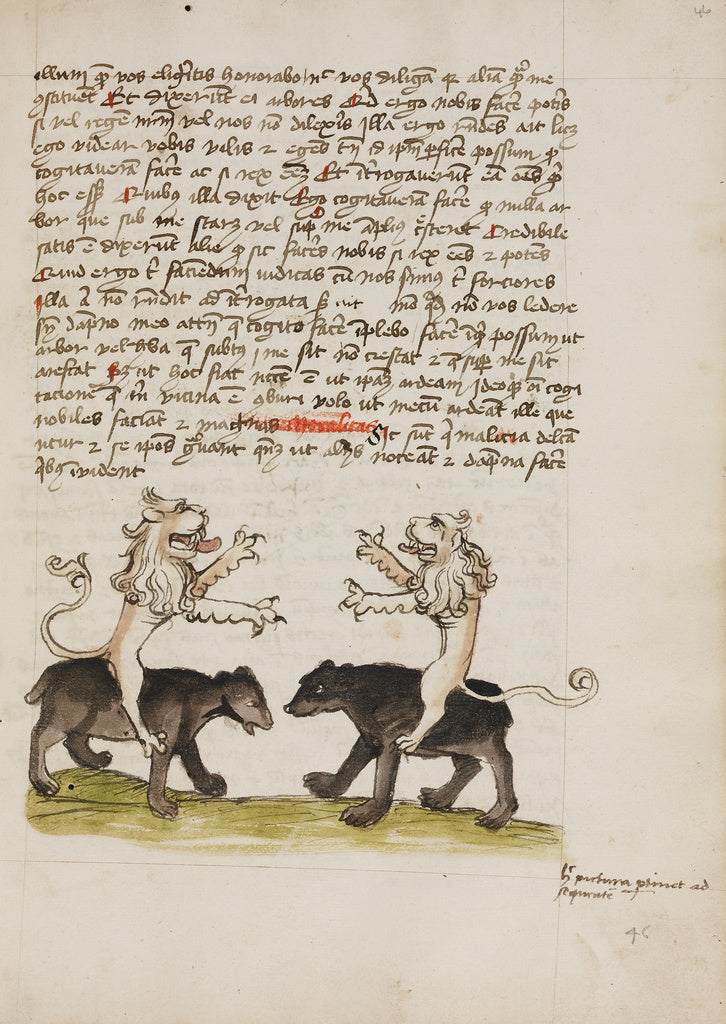 Unknown:Two Lions Sitting on the Backs of Two Bears, Poster Print Wall Art