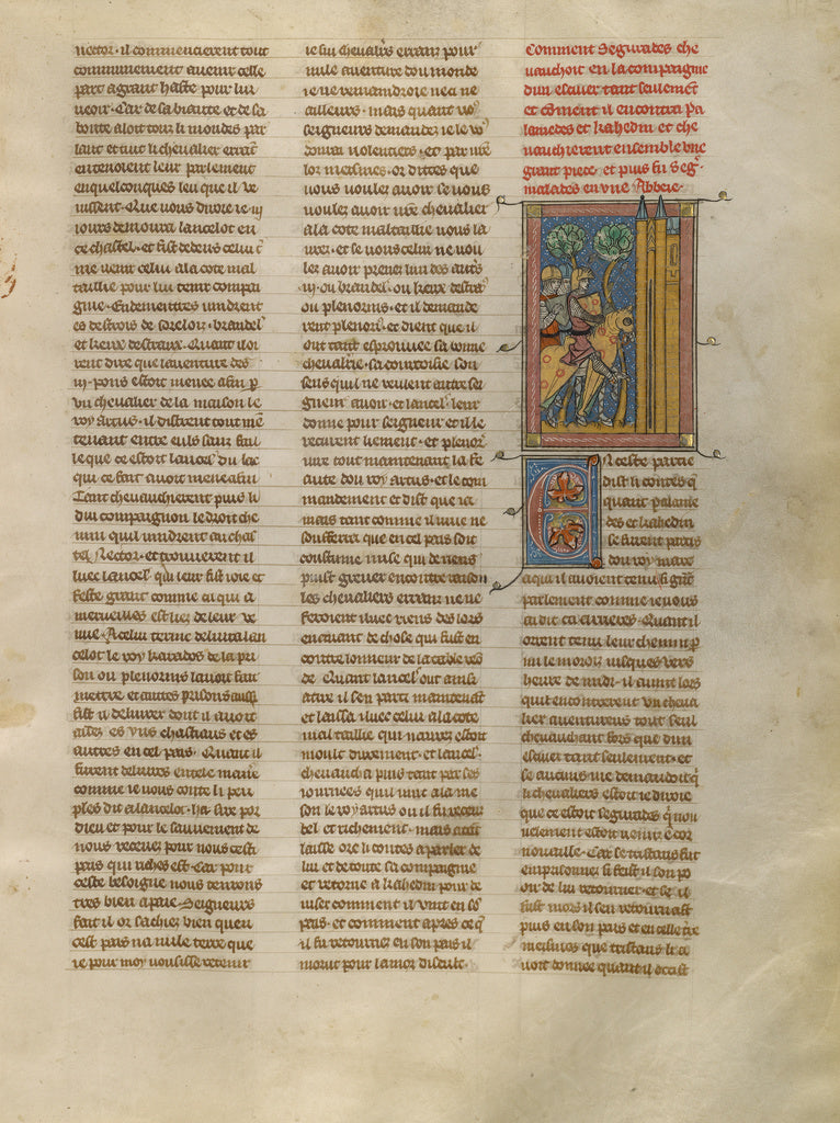 Unknown:Segurades, Palamedes, and Kahedin at the Abbey of Ga, Poster Print Wall Art