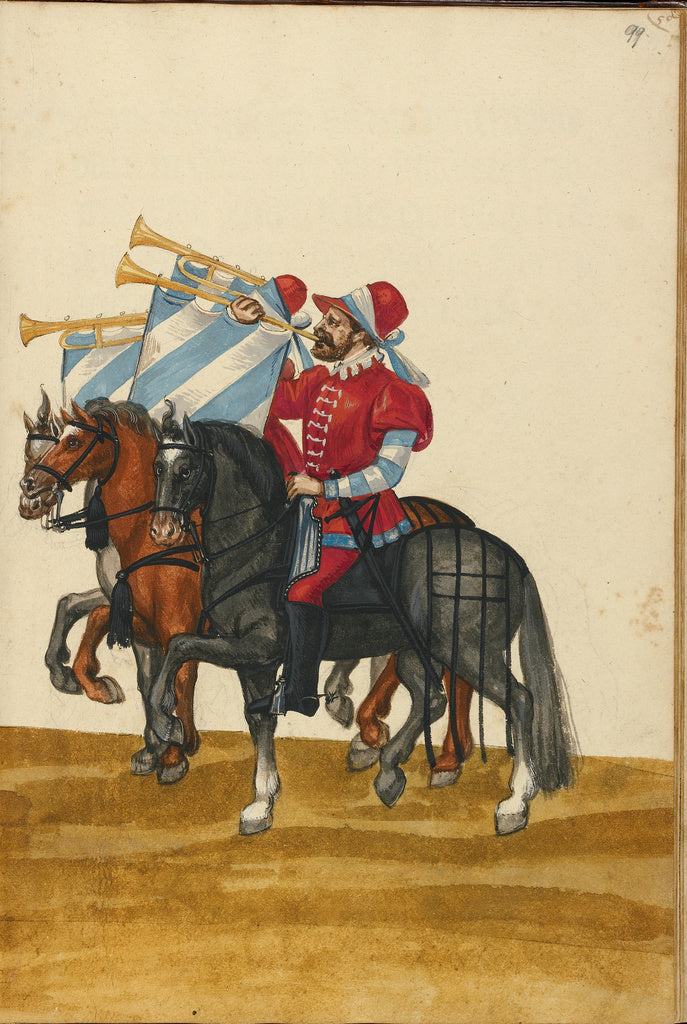 Unknown:Three Trumpeters on Horseback, Poster Print Wall Art