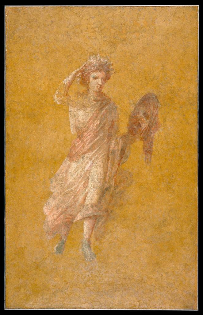 Unknown:Fragment of a Yellow Fresco Panel with Muse, Poster Print Wall Art