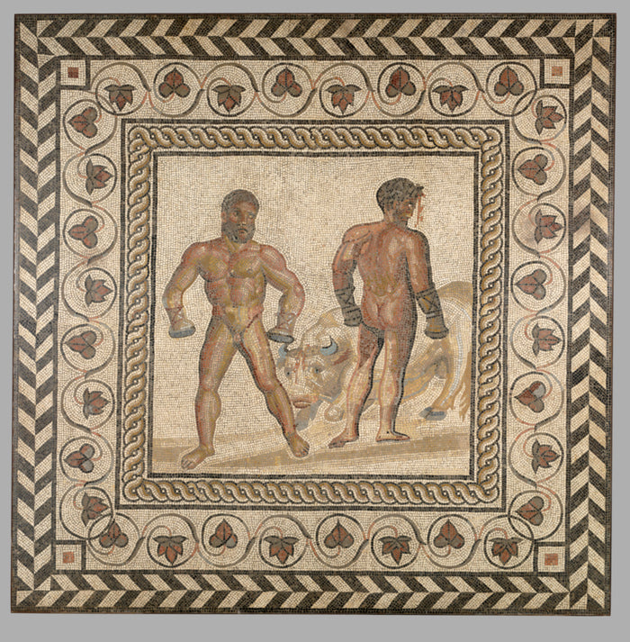 Unknown:Mosaic Floor with Combat Between Dares and Entellus,16x12