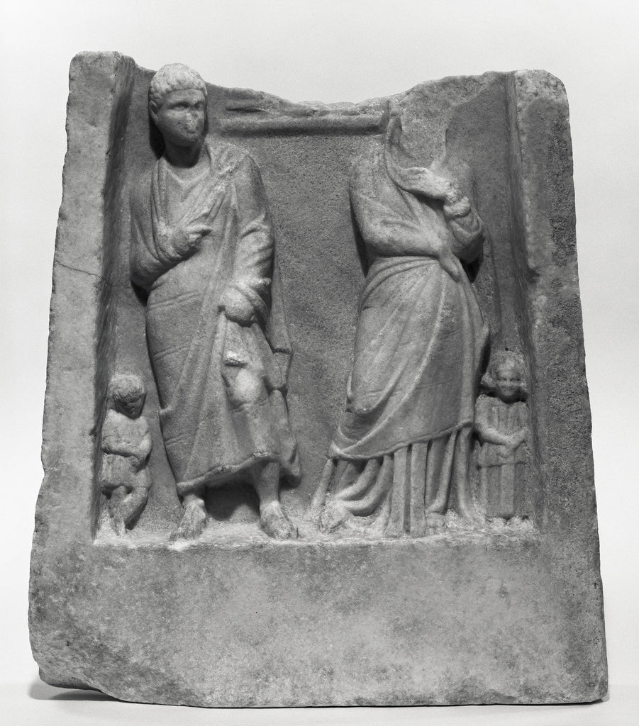 Unknown:Fragment of a Grave Stele of a Man and his Wife, Poster Print Wall Art
