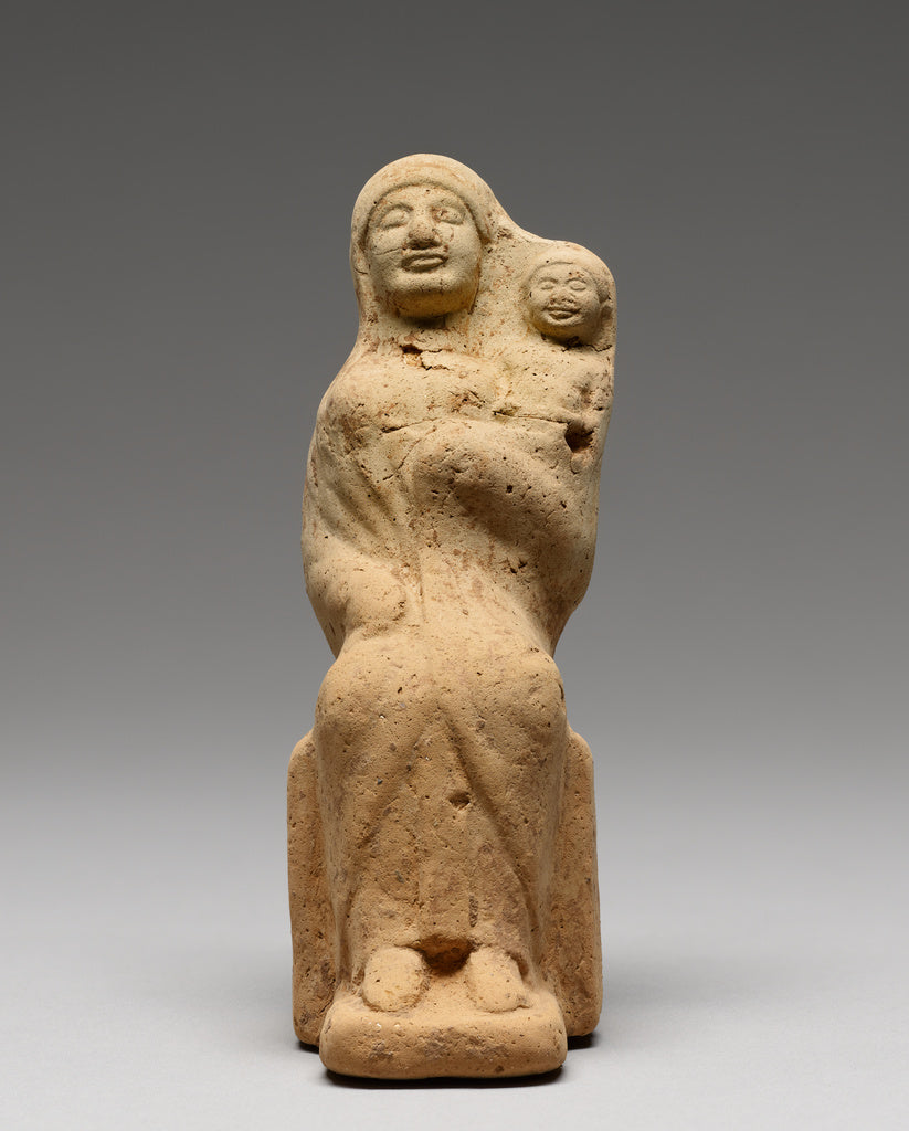 Unknown:Statuette of a Seated Female Figure with a Child, Poster Print Wall Art