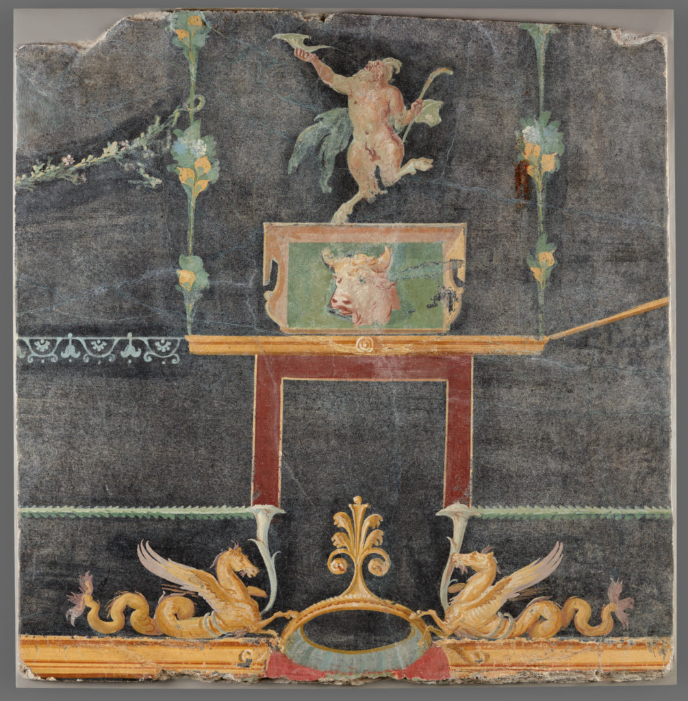 Unknown:Wall Fragment with Dancing Satyr, Hippocamps, and ot, Poster Print Wall Art