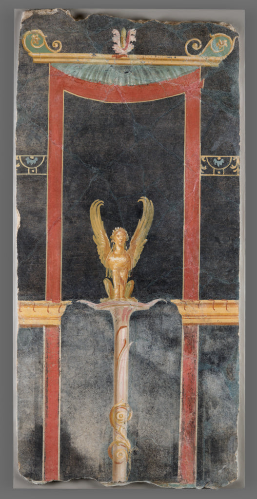 Unknown:Wall fragment with Architecture and Sphinx on Black , Poster Print Wall Art