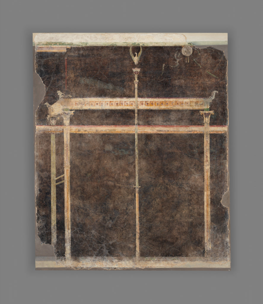 Unknown:Panel from a Black Ground Frescoed Room with Archite, Poster Print Wall Art