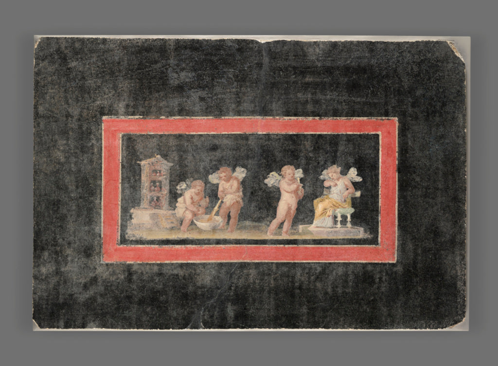 Unknown:Fresco Fragment with Cupids and Psyche Making Perfum, Poster Print Wall Art