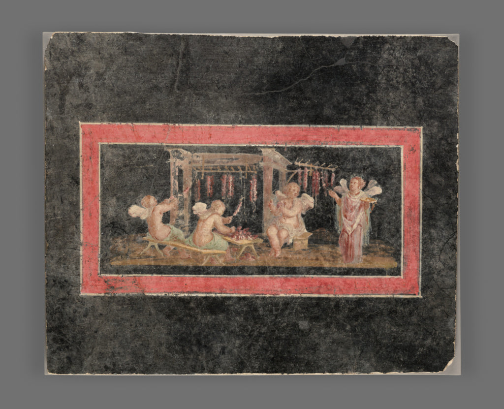Unknown:Fresco Fragment with Four Cupids Hanging Garlands, Poster Print Wall Art