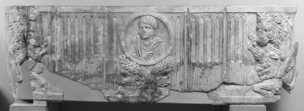 Unknown:Front of a Sarcophagus with Female Portrait in a Med, Poster Print Wall Art