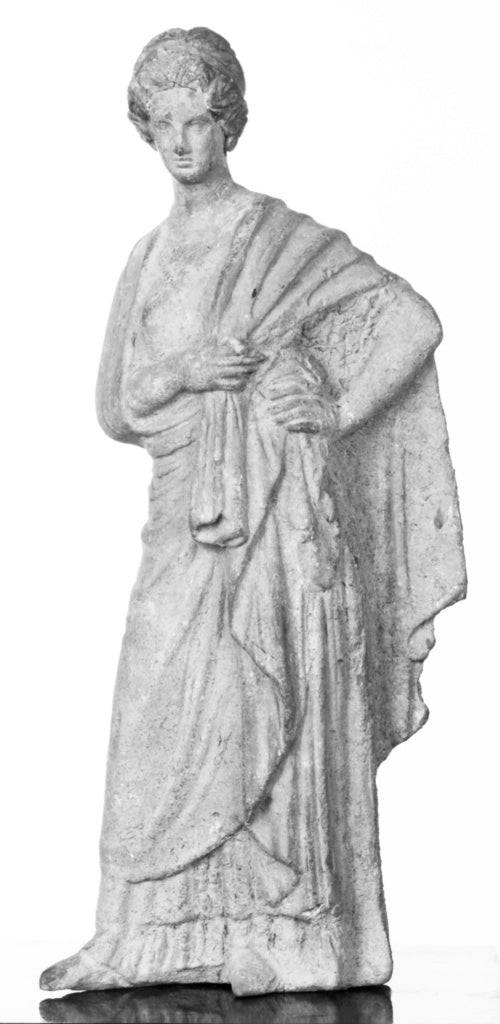 Unknown:Terracotta Statuette of a Female in a Cloak,16x12