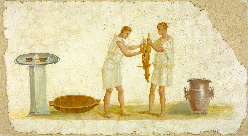 Unknown:Fragment of a Fresco Panel with a Meal Preparation, Poster Print Wall Art