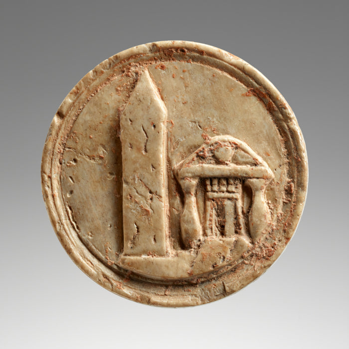 Unknown:Token with an Egyptian Obelisk and a Temple,16x12