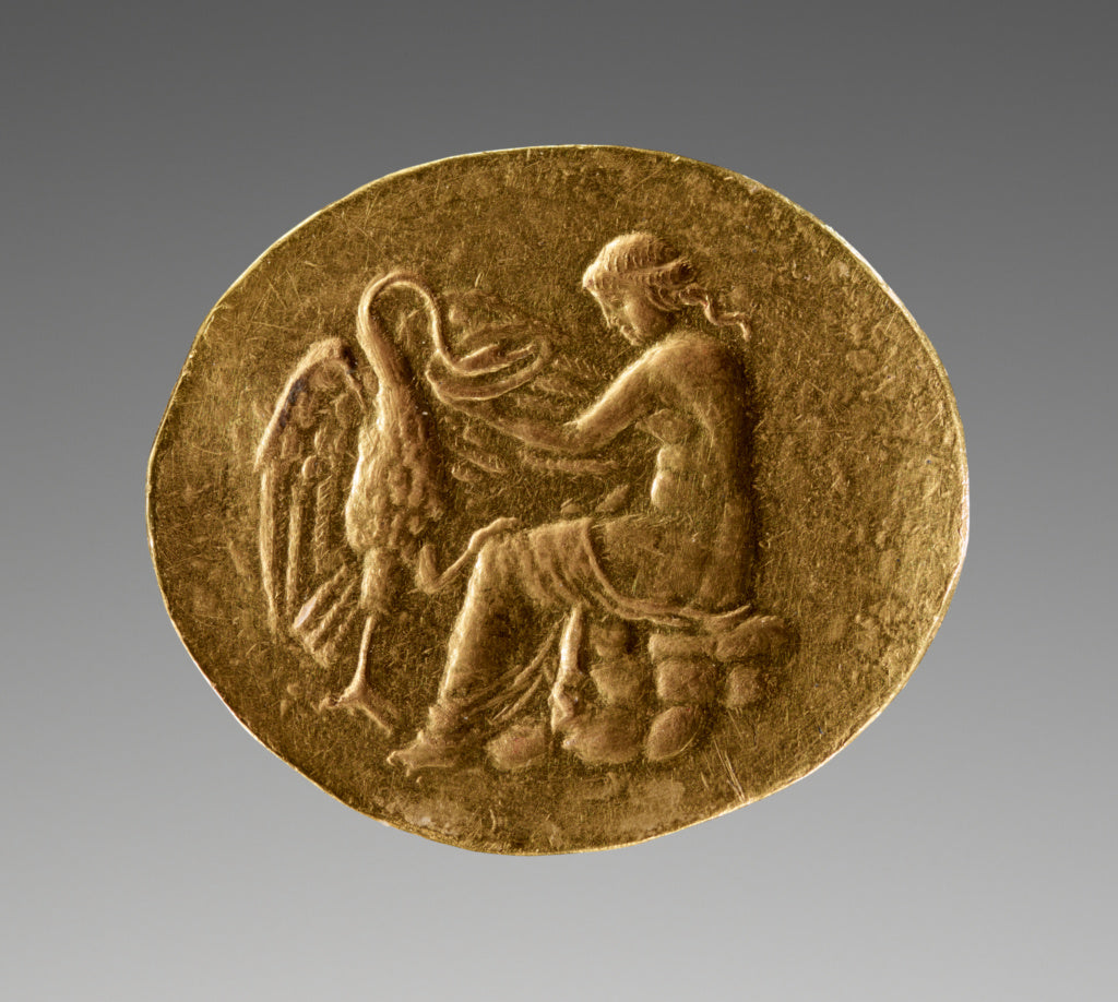 Unknown:Engraved Ring with a Woman Feeding a Swan, Poster Print Wall Art