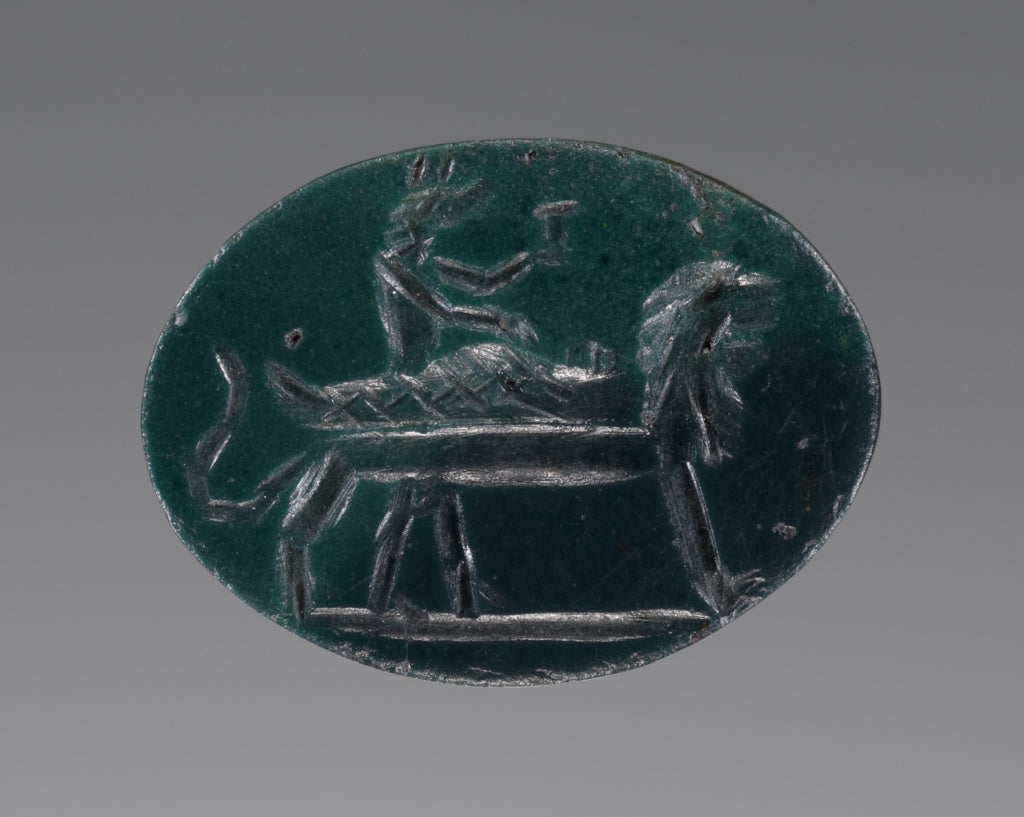 Unknown:Engraved Gem with Anubis and Osiris, Poster Print Wall Art