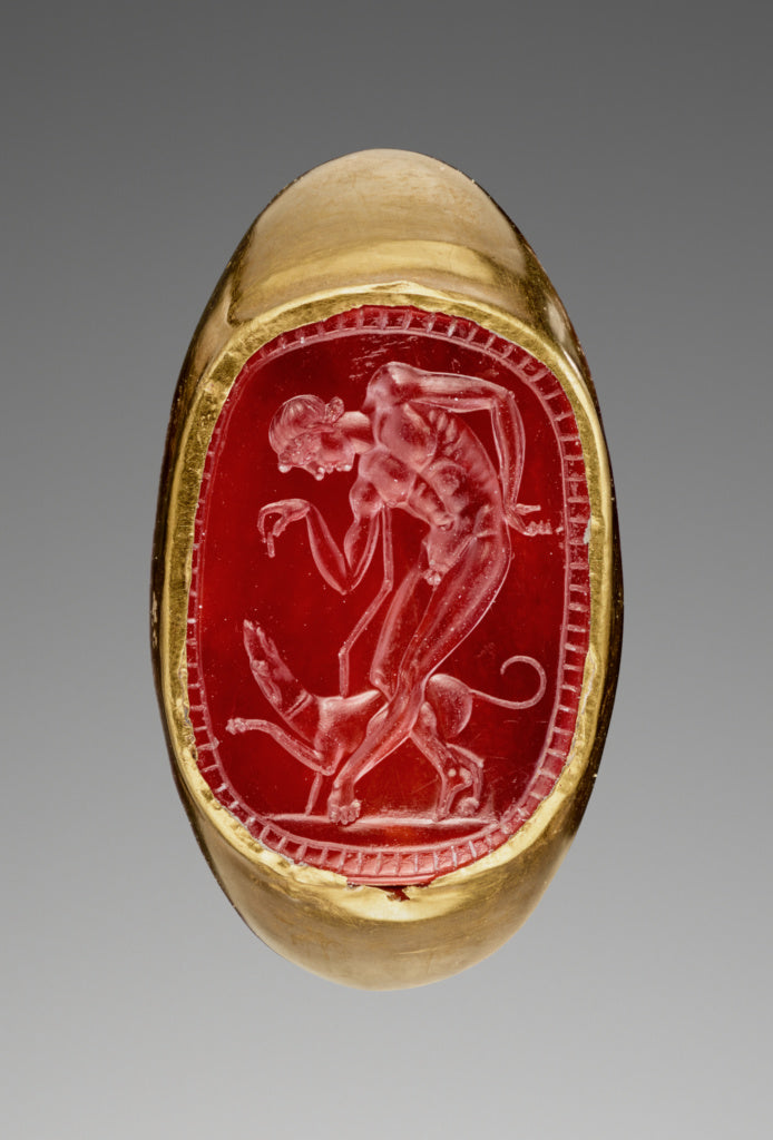 Unknown:Engraved Gem with a Youth and his Dog inset into a H,16x12