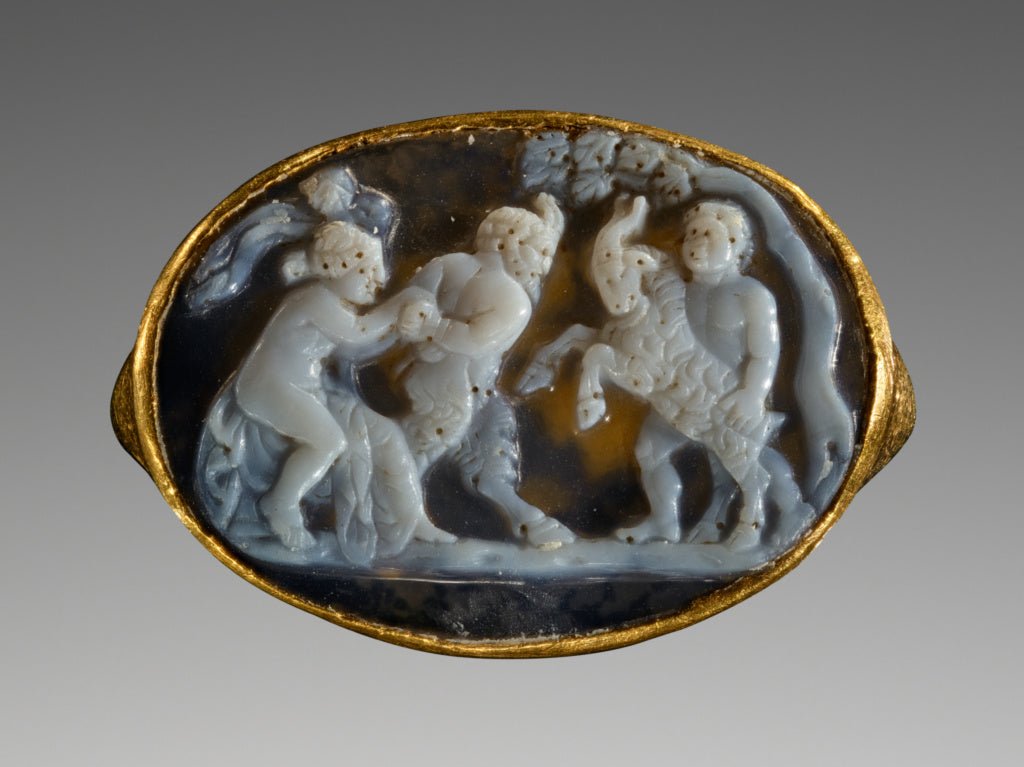 SostratosAttributed to:Cameo with Pan, a Maenad, a Satyr and, Poster Print Wall Art
