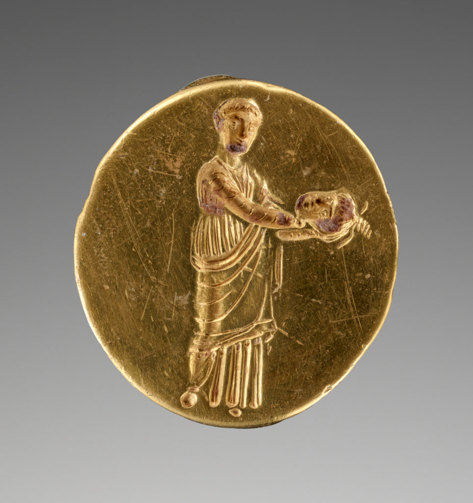 Unknown:Engraved Ring with an Actor Holding a Theater Mask, Poster Print Wall Art