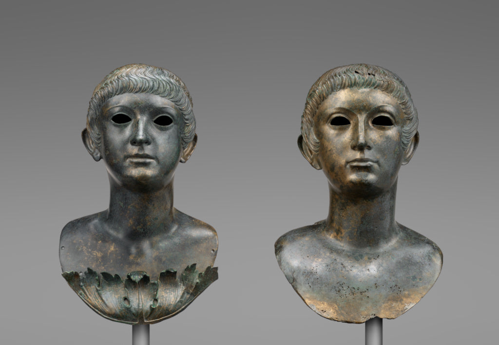 Unknown:Pair of Portrait Busts of Youths and Two Marble Eyes, Poster Print Wall Art