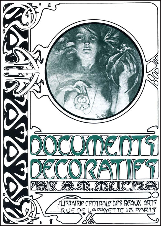 01 from the 'Documents Decoratifs" series, 1901 vintage artwork by Alphonse Mucha, 12x8" (A4 size) poster print