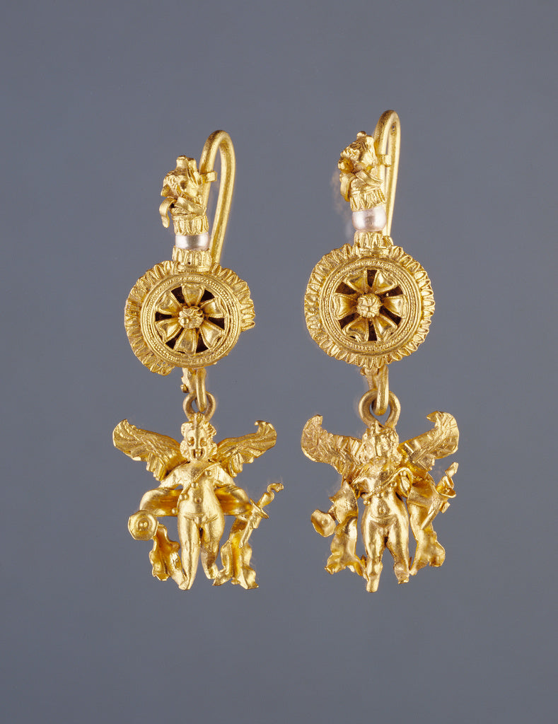 Unknown:Disk Pendant Earrings with a Figure of Eros, Poster Print Wall Art