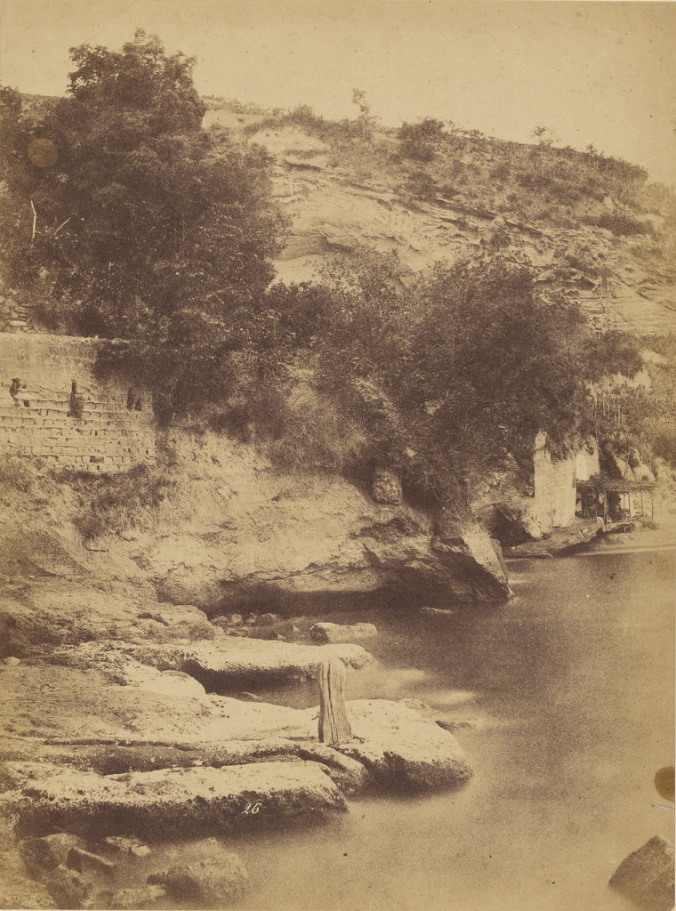 Firmin Eugène Le Dien:[Beach, Cliff, and Water Front Cafe], Poster Print Wall Art