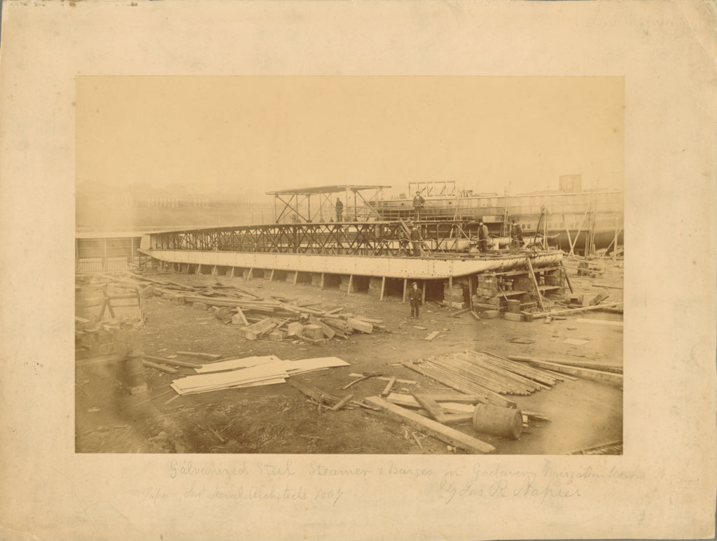 Thomas Annan:Galvanized Steel Steamer and Barges, Poster Print Wall Art