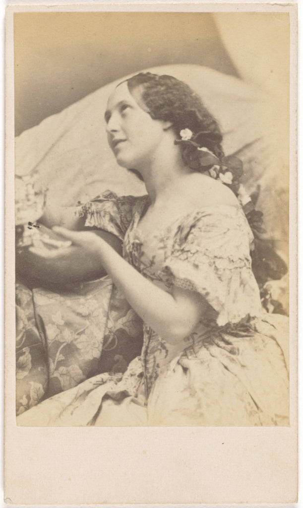 Oscar Gustave Rejlander:[Seated Young Woman with Flowers in , Poster Print Wall Art