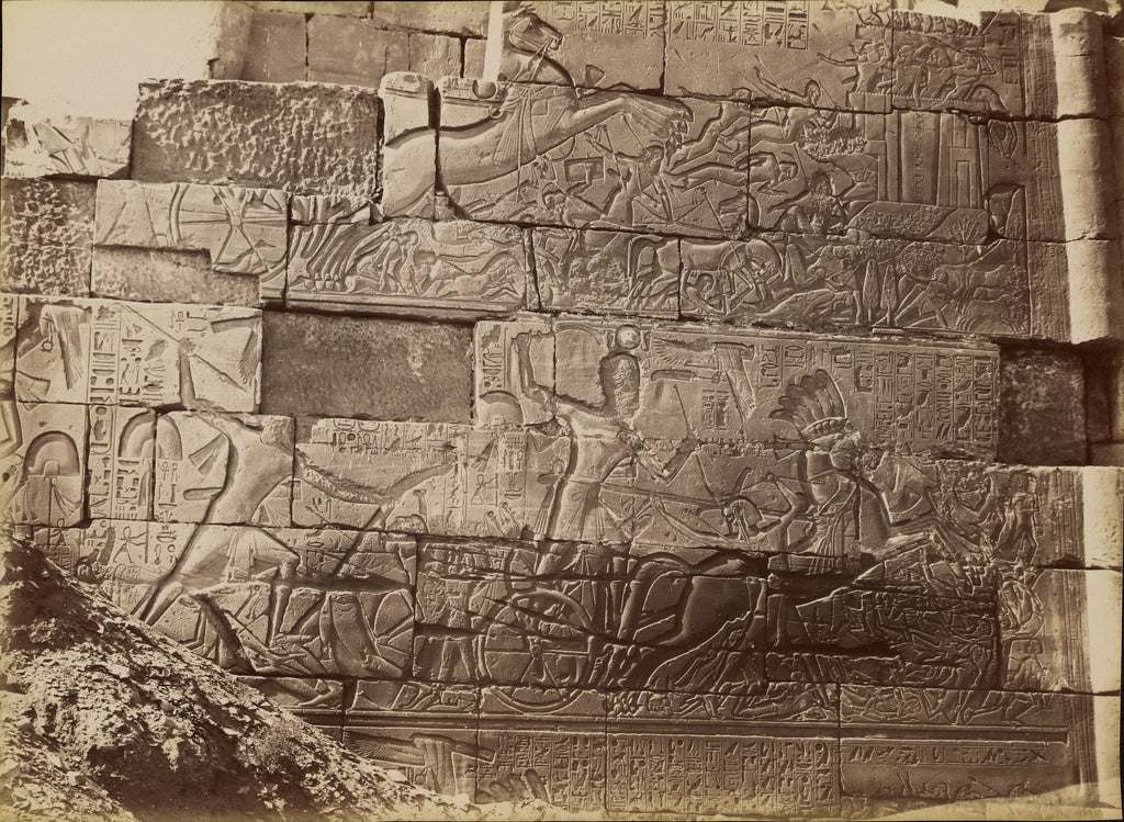 Antonio Beato:[Karnak, Bas Reliefs, The Battle of Ramses] / , Poster Print Wall Art