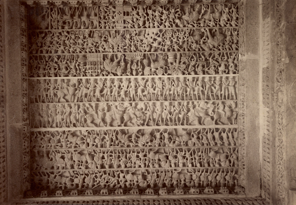 Lala Deen Dayal:Marble Carved Ceilings Showing Jain Mytholog, Poster Print Wall Art