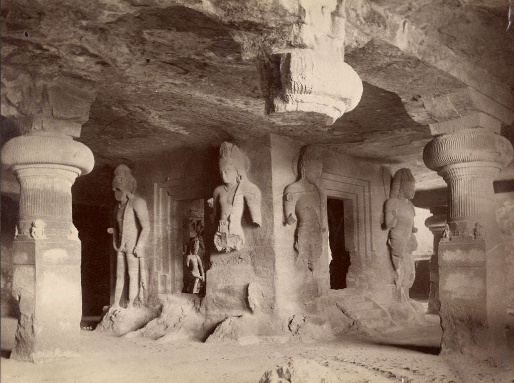 Lala Deen Dayal:The Great Temple inside the Elephanta Cave, Poster Print Wall Art