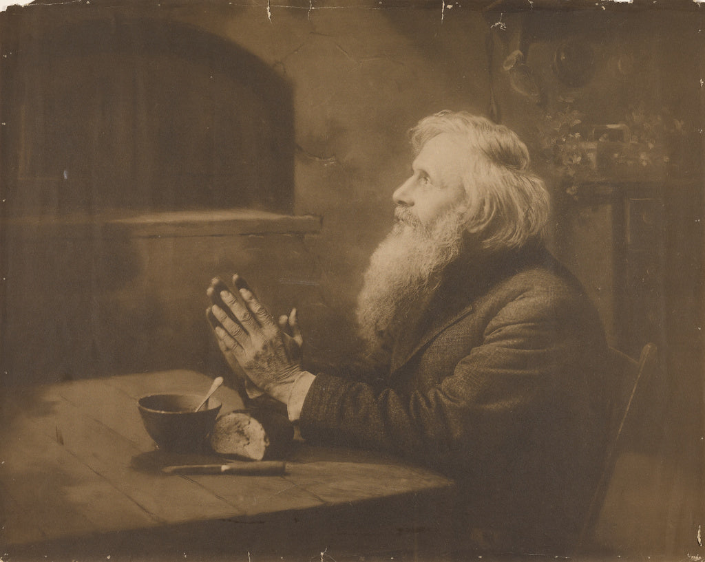 Rudolf Eickemeyer, Jr.:[Man praying over meal], Poster Print Wall Art