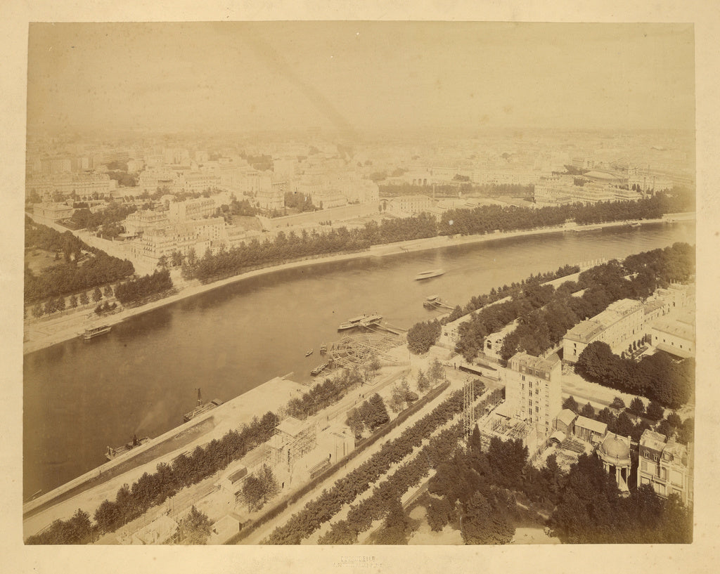 Louis-emile Durandelle:Aerial view of the Seine and the Righ, Poster Print Wall Art