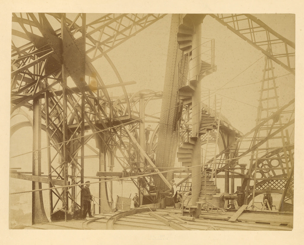 Louis-emile Durandelle:Staircase and workers, Poster Print Wall Art