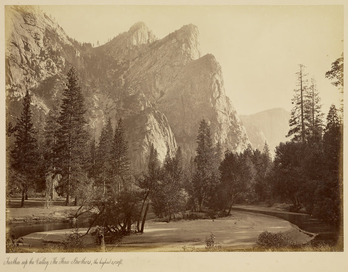 Carleton Watkins:Further Up the Valley. The Three Brothers, ,16x12