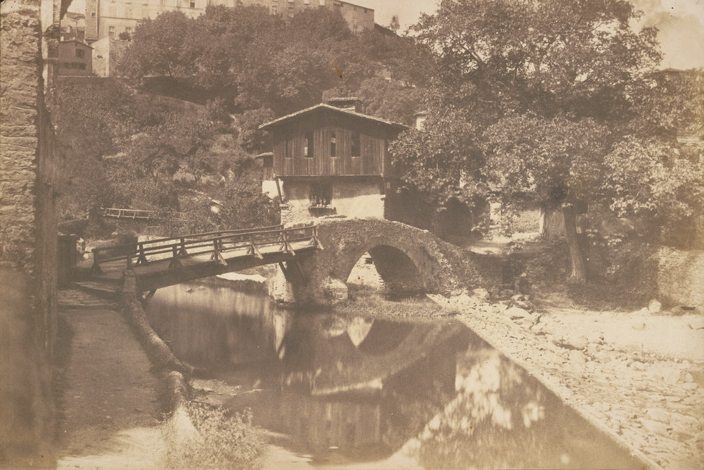 edouard Baldus:[Landscape with Stream, Stone and Wooden Brid, Poster Print Wall Art
