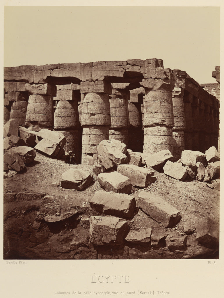 Félix Bonfils:Colonnes de la salle hypostyle, vue du nord. , Poster Print Wall Art