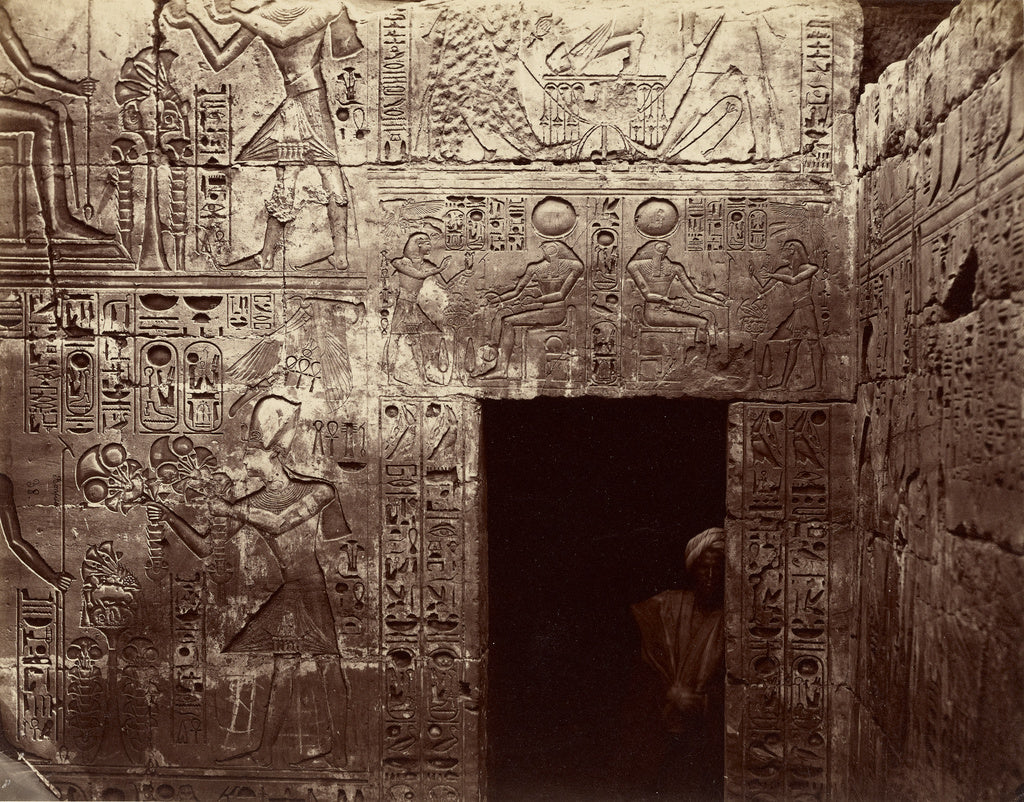 Félix Bonfils:Reliefs in the Temple of Amon, Karnak, Poster Print Wall Art
