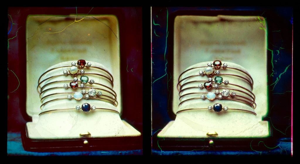 Lumière Brothers:[Gold bracelets with various precious gems, Poster Print Wall Art
