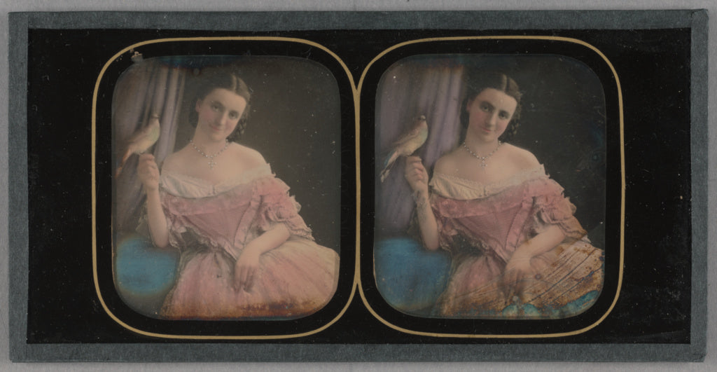 Unknown maker, British:[Portrait of a Seated Woman with a Bi, Poster Print Wall Art