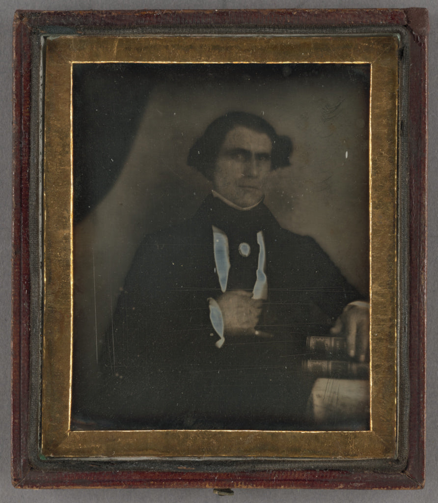 Unknown maker, American:[Portrait of a man posed with books], Poster Print Wall Art