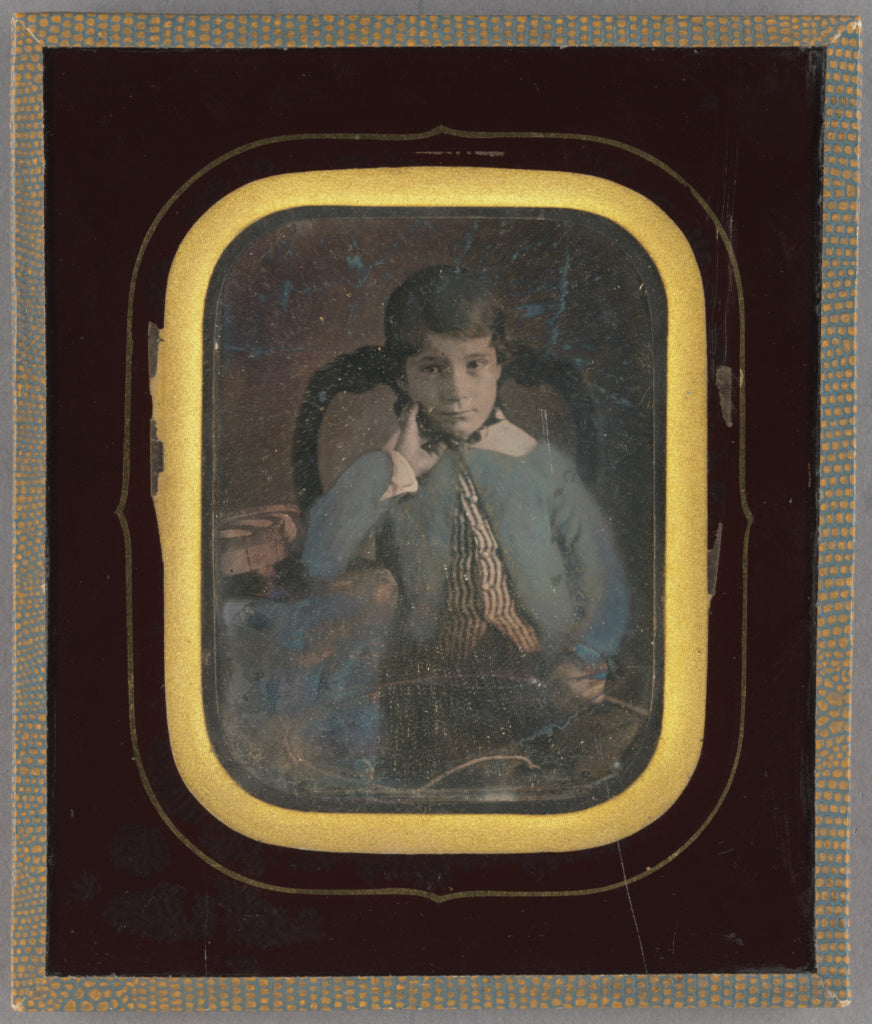 Unknown maker, French:[Portrait of a Seated Young Boy with H, Poster Print Wall Art