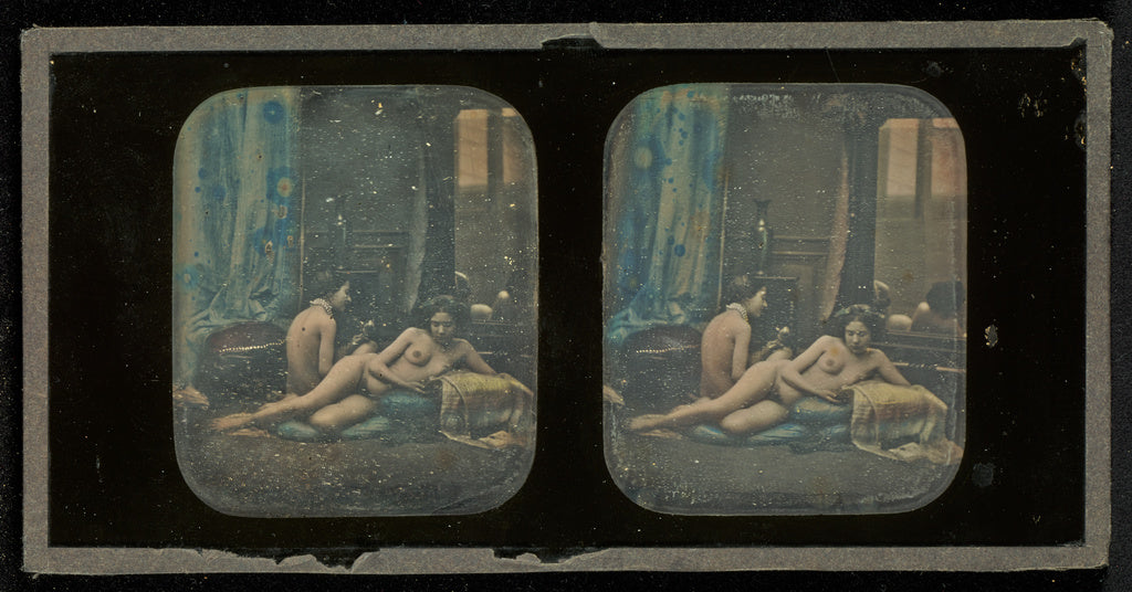 Louis Camille d'Olivier:[Two nudes in boudoir studio setting,16x12"(A3)Poster