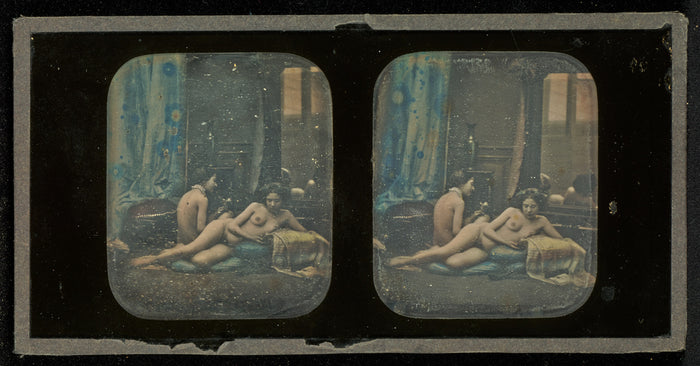 Louis Camille d'Olivier:[Two nudes in boudoir studio setting,16x12