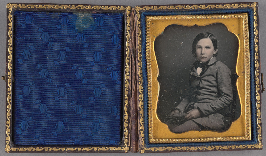 Unknown maker, American:[Portrait of a young boy seated, hol, Poster Print Wall Art